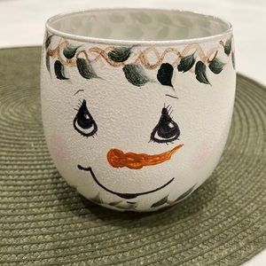 Hand Painted Snowman Candle Holder